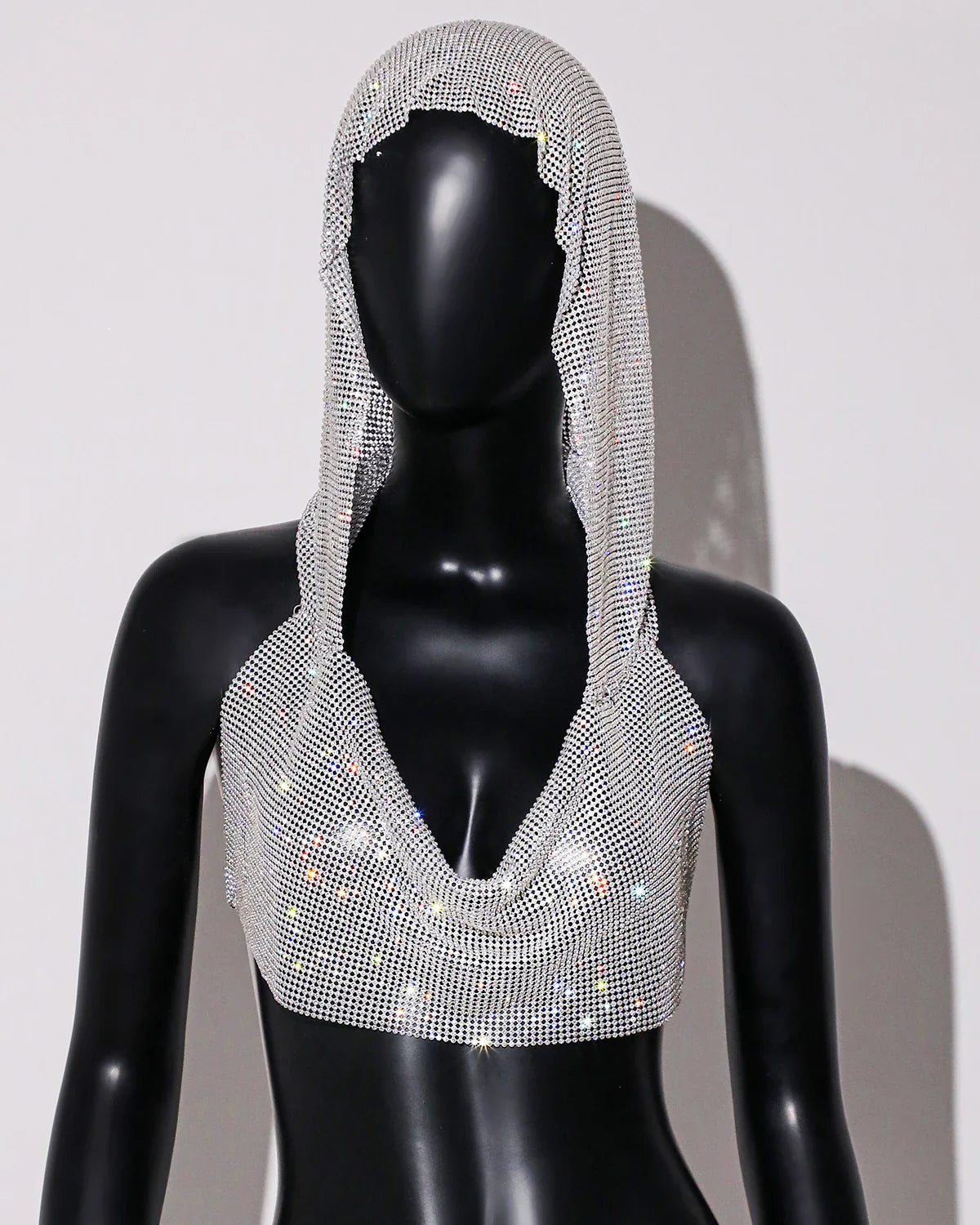 2025 Summer New Rhinestone Hooded Crop Top Sexy Deep V Neck Backless Sleeveless Glitter Tank Top Rave Nightclub Party Camisole
