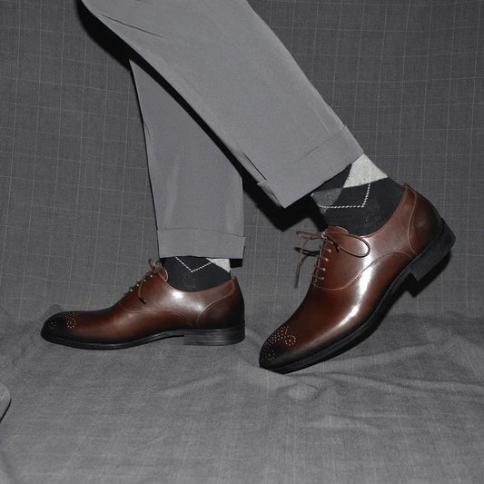 Italian Classy Men's Oxford Dress Shoes Genuine Cow Leather Lace-up Brogue Brown Black Business Office Wedding Formal Shoes Man