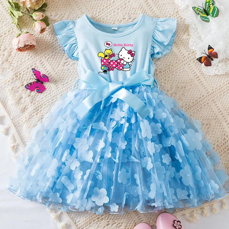 Girls Summer Dress Cartoon Bow Tutu Dress 3D Butterfly Cute Cotton Party Casual Dress for Baby 2-6 Years