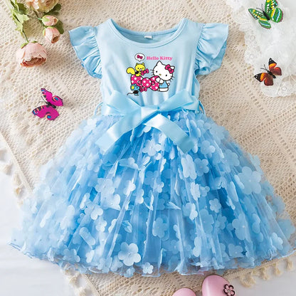 Girls Summer Dress Cartoon Bow Tutu Dress 3D Butterfly Cute Cotton Party Casual Dress for Baby 2-6 Years
