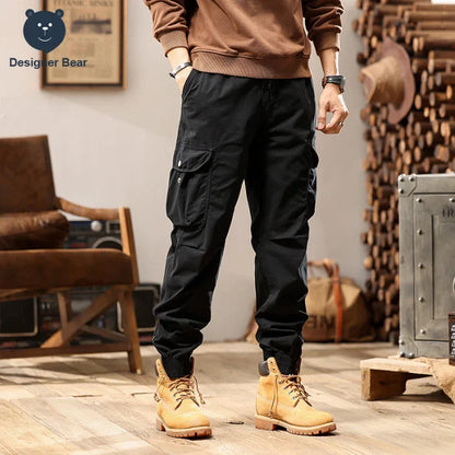 Brand Clothing 2026 Spring Summer Men's Baggy Cargo Pants Multi-Pocket Work Joggers Casual Cotton Tapered Trousers Long Pants