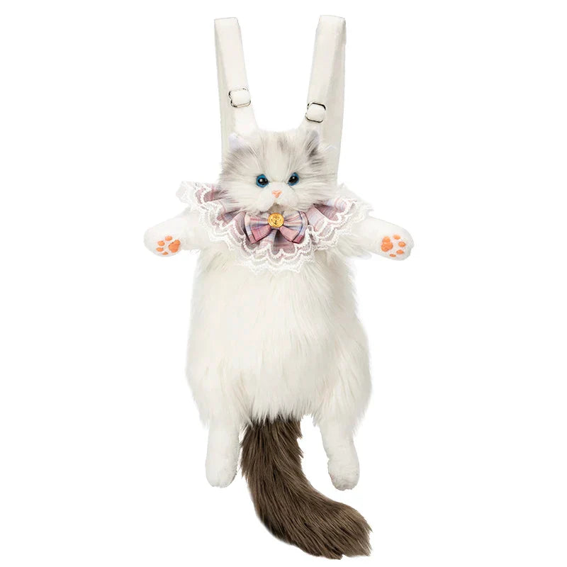 Cute Simulated Cat Designer Backpack Women Kawaii Soft Plush Trendy Backpack Purse for Woman School Bag Gift for Girls