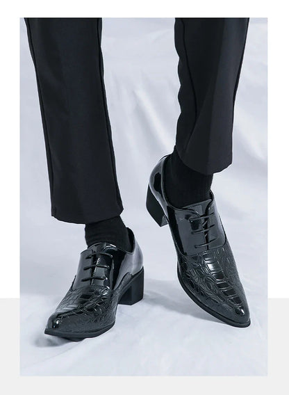 Luxury Wedding Dress Men High Heel Shoes Design Blue Man Patent Leather Shoes Party Men Pointed Toe Formal Shoes Zapatos Oxfords