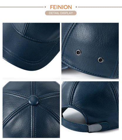 Genuine Leather Unisex Baseball Cap 100% Leather Winter Structured Flat Adjustable Back Strap Hat