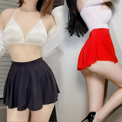 Korean Japan Girls Style Fashion Pleated Mini Skirts XL High Waist Black White A Line Short Skirt for Women Christmas