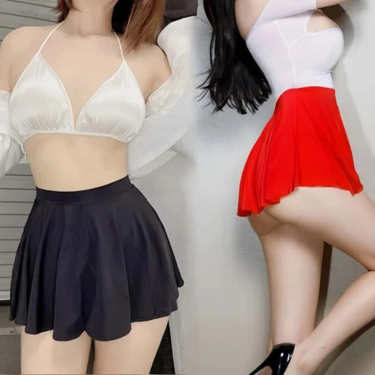 Korean Japan Girls Style Fashion Pleated Mini Skirts XL High Waist Black White A Line Short Skirt for Women Christmas