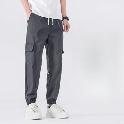 Spring Summer Thin Men's Cargo Pants Loose Tapered Elastic Cuff Jogger Trousers Quick Dry Casual Outdoor Haren Pants Male 5XL