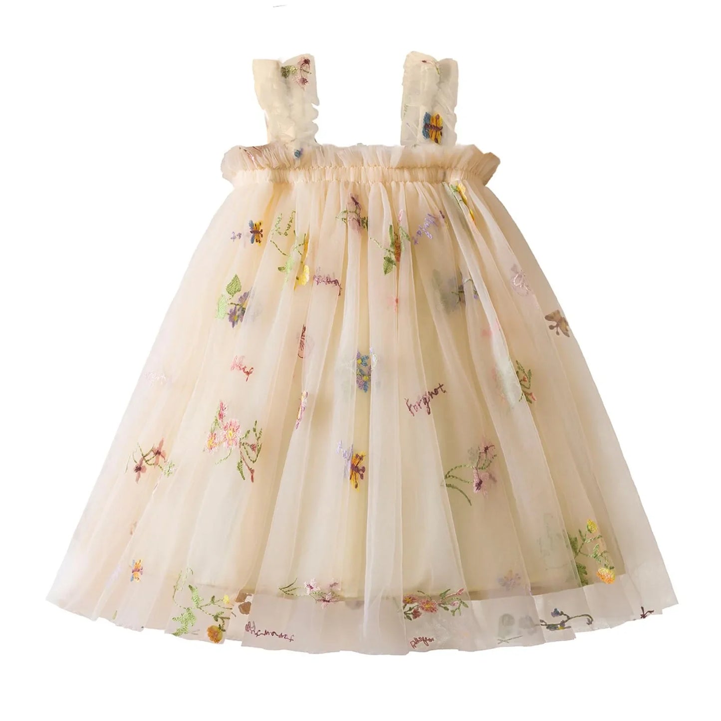Outdoor Summer Cute Princess Dress Toddler Baby Girls Embroidery Flower Suspender Mesh Dresses Birthday Party Princess Dresses
