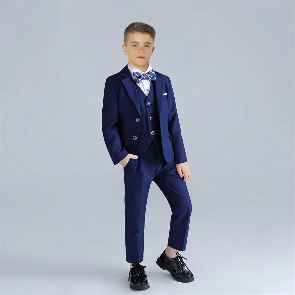 High Quality Navy Boys Suit For Wedding Teenager Kids Formal Ceremony Tuxedo Dress Children Photography Blazer Party