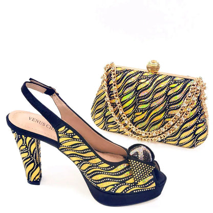 Elegant Fashion Peep Toe High Heels Laser-striped Sequin Rhinestone Women's Party Shoes and Bags 2026 Italian Design