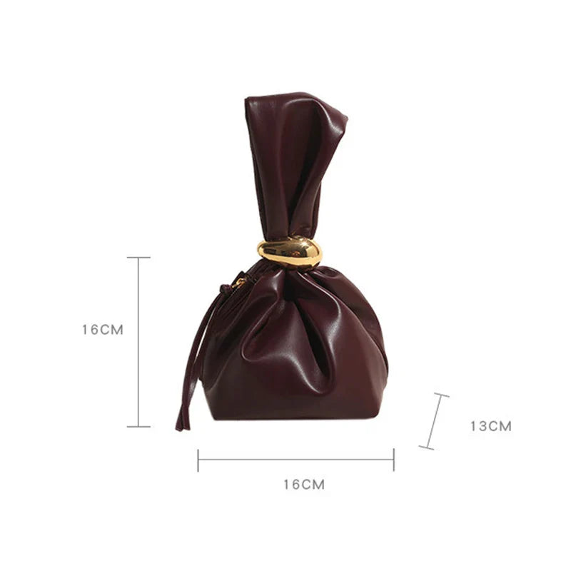 Mini Bolsas de Ombro de Couro PU com Design em Forma de Bolinho, para Mulheres, Modernas, com Nó, Retrô, de Pulso, Bolsas de Mão e Carteiras