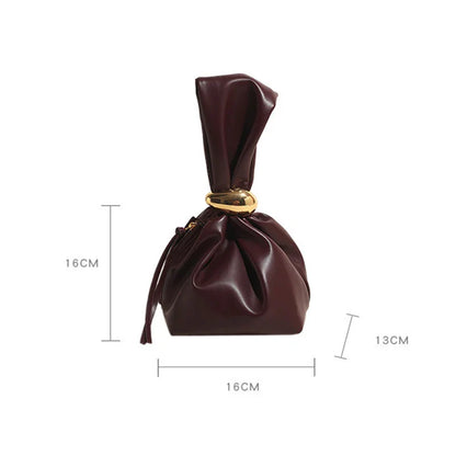 Mini Bolsas de Ombro de Couro PU com Design em Forma de Bolinho, para Mulheres, Modernas, com Nó, Retrô, de Pulso, Bolsas de Mão e Carteiras