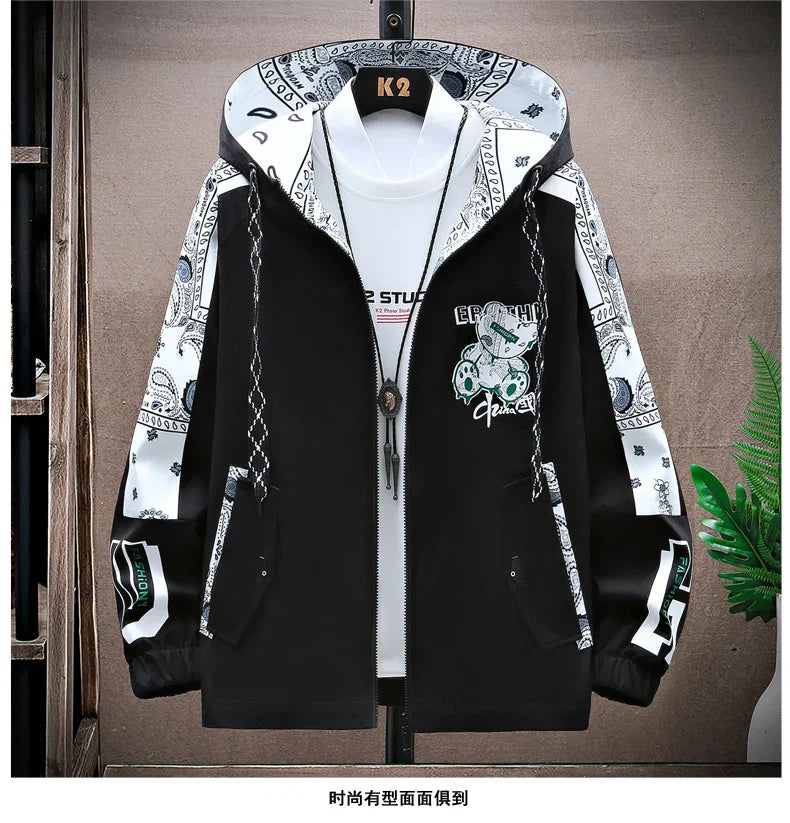 Spring Men Sportswear Tracksuit 2 Piece Running Sets Sports Hooded Jacket+Pant Sweatsuit Male Print Clothing Streetwear