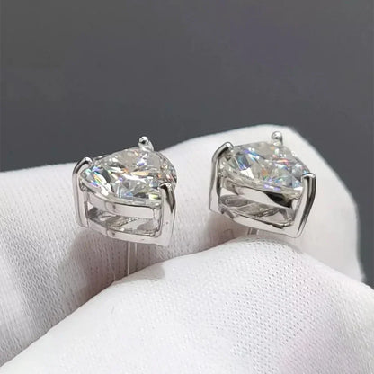 Heart Shape Moissanite Stud Earrings for Women Men 1/2/4carat  Certified Lab Diamond Ear Studs S925 Silver Plated 18k Gold