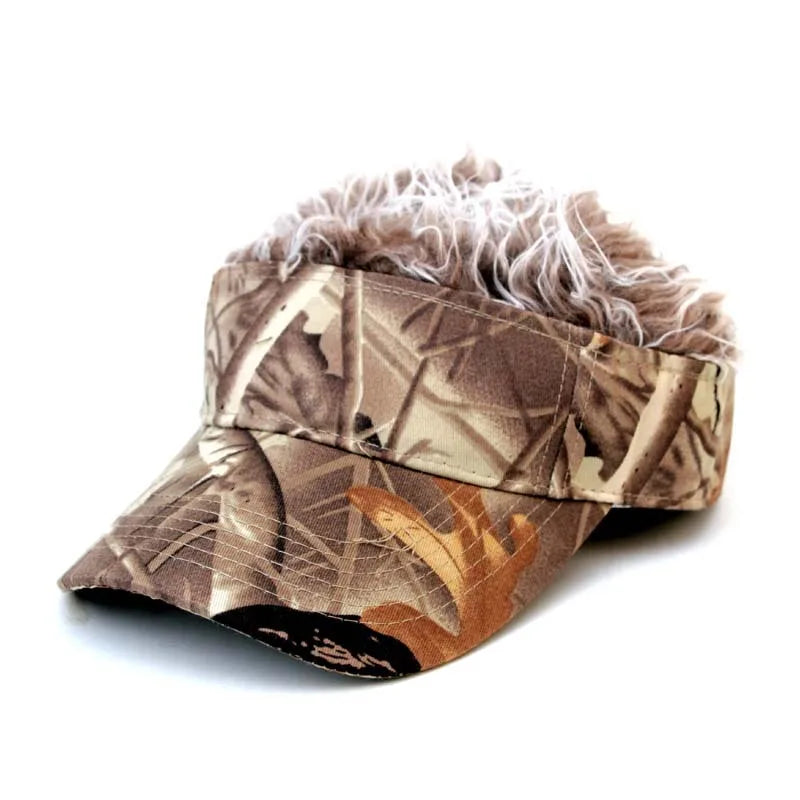 New Unisex Casual Camouflage Visor Hat Men Women Adjustable Sun Sunshade Hip Hop Baseball Cap With Spiked Hairs Wigs Casquatte