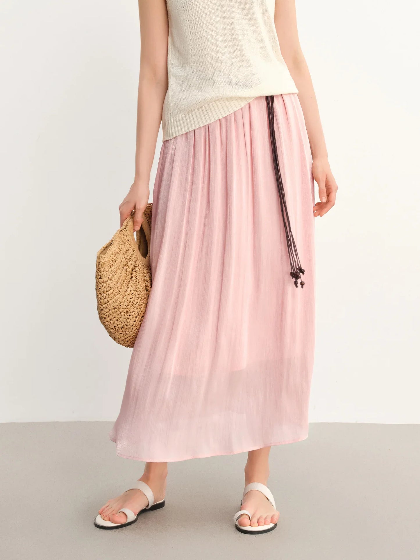 Plus-Size Women's Lightweight Flowing A-Line Skirt - 2025 Summer New Fashionable Commute Long Dress 25DS82792