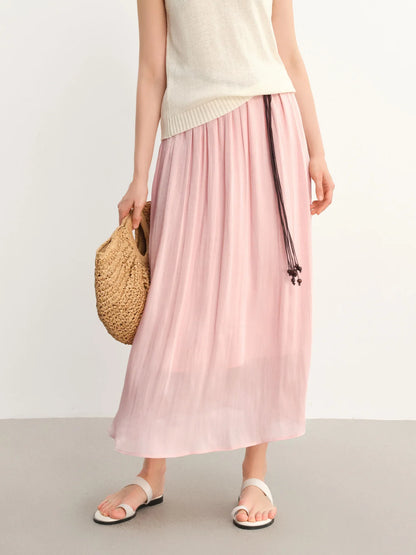 Plus-Size Women's Lightweight Flowing A-Line Skirt - 2025 Summer New Fashionable Commute Long Dress 25DS82792
