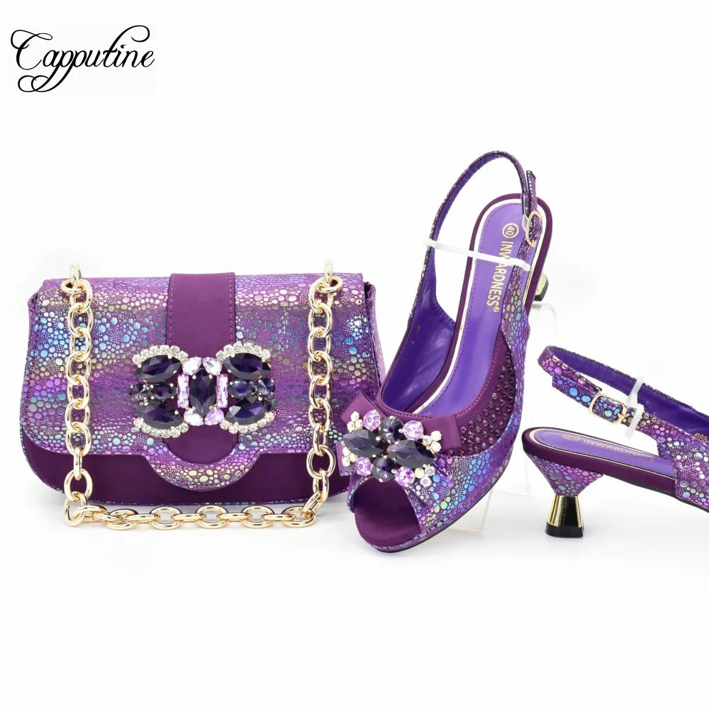 Peach Women Shoes And Bag Set Fashion African Ladies High Heels Sandals Match With Handbag Pumps Nigerian Sandales Femmes 988-10