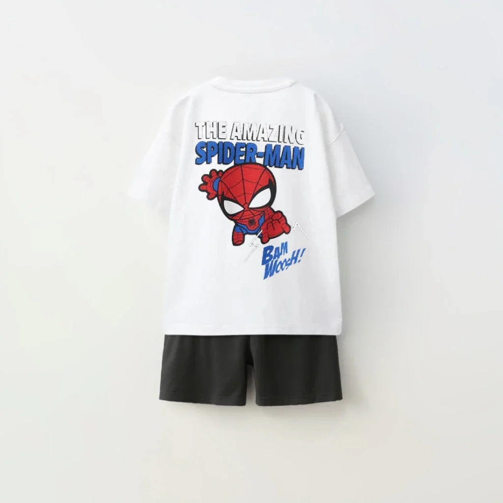 Children's Clothing Sports T-shirt Loose Shorts Short Sleeves Casual Spider Man Print Set Children's Cartoon T-shirt Shorts