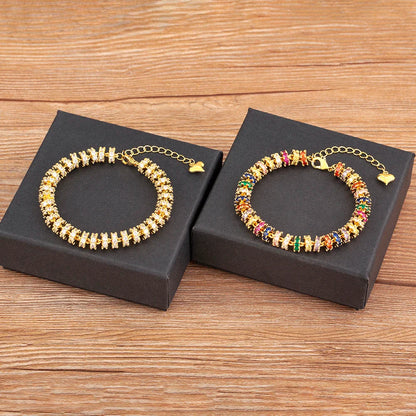 Fashion Gold Plated Chain Bead Bracelet for Women Colorful Crystal Zircon Heart Shape Charm Wedding Party Jewelry Gifts