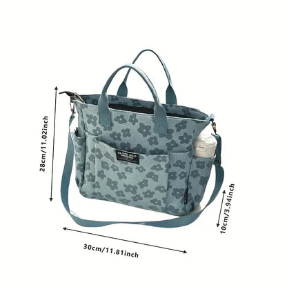 3D Floral Design Tote Bag, Thickened Zipper, Multifunctional Canvas Bag, Student Computer Handbag Shoulder Crossbody School Bag,
