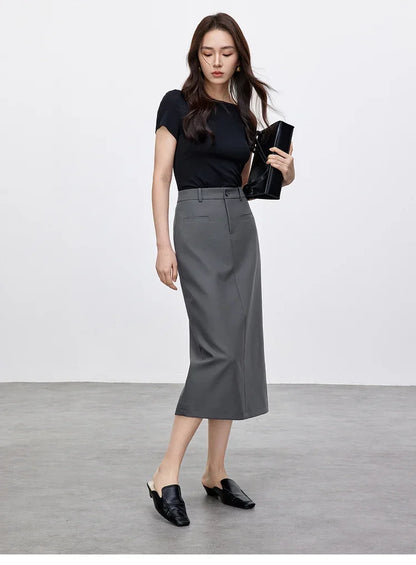 Retro Straight Tube Midi Skirt For Women Spring 2026 Preppy Style High Waist Slimming Split Mid Length Skirt 151Q59211