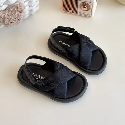 Girls Summer Beach Shoes Ethnic Style Kids Casual Sandals Soft Sole Fashion Children Retro Princess Shoes 2025 Summer New
