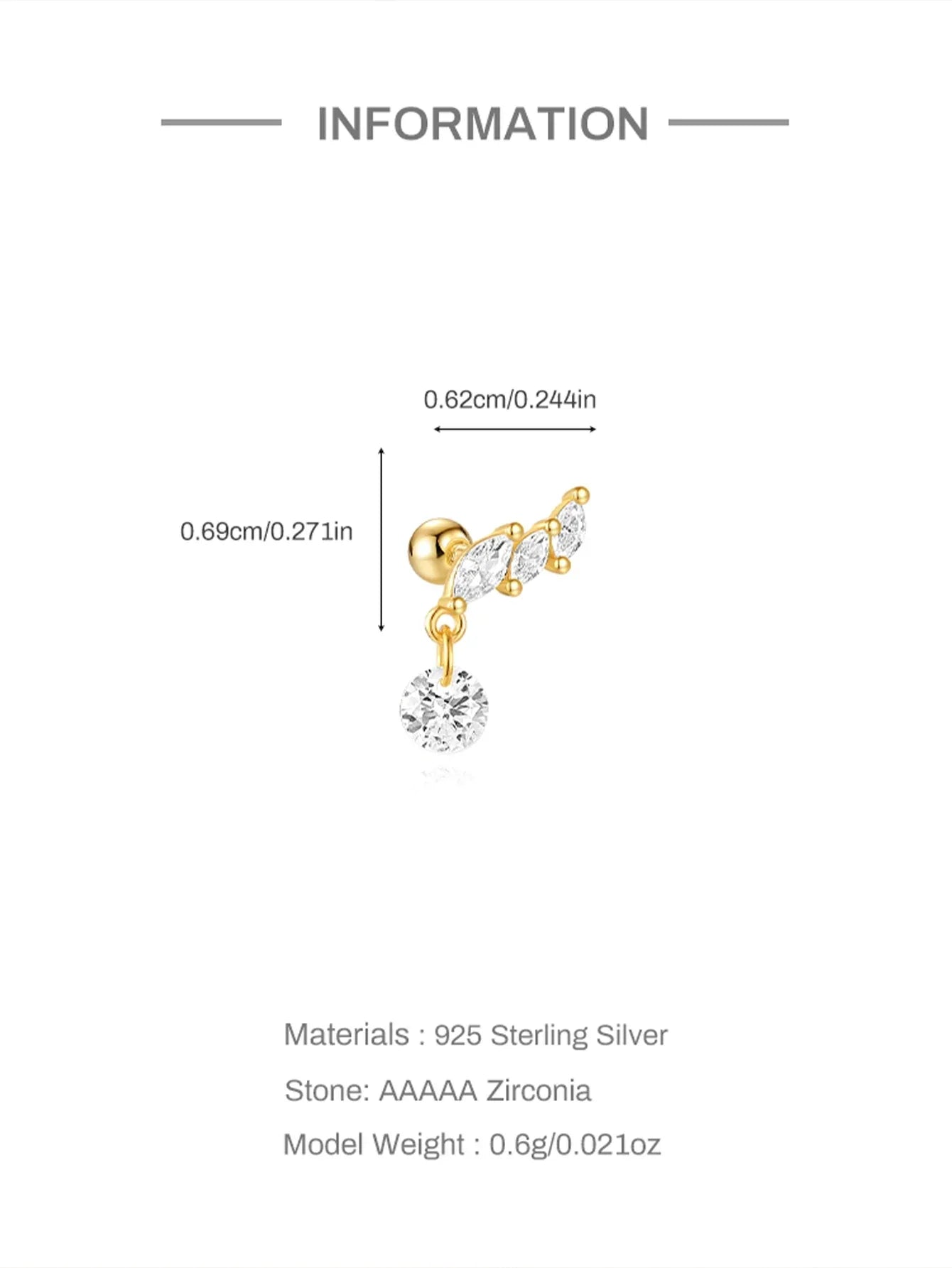 1PC Four Pointed Star Moon Tassel Lotus Cartilage Spiral Puncture 925 Sterling Silver Stud Earring For Women Ins Earring