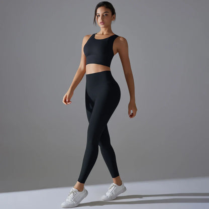 Yoga Set Women's tracksuit Women Fitness Crop Top Shockproof Sports Bras Yoga Gym Running Pants Sportswear Running Fitness Yoga