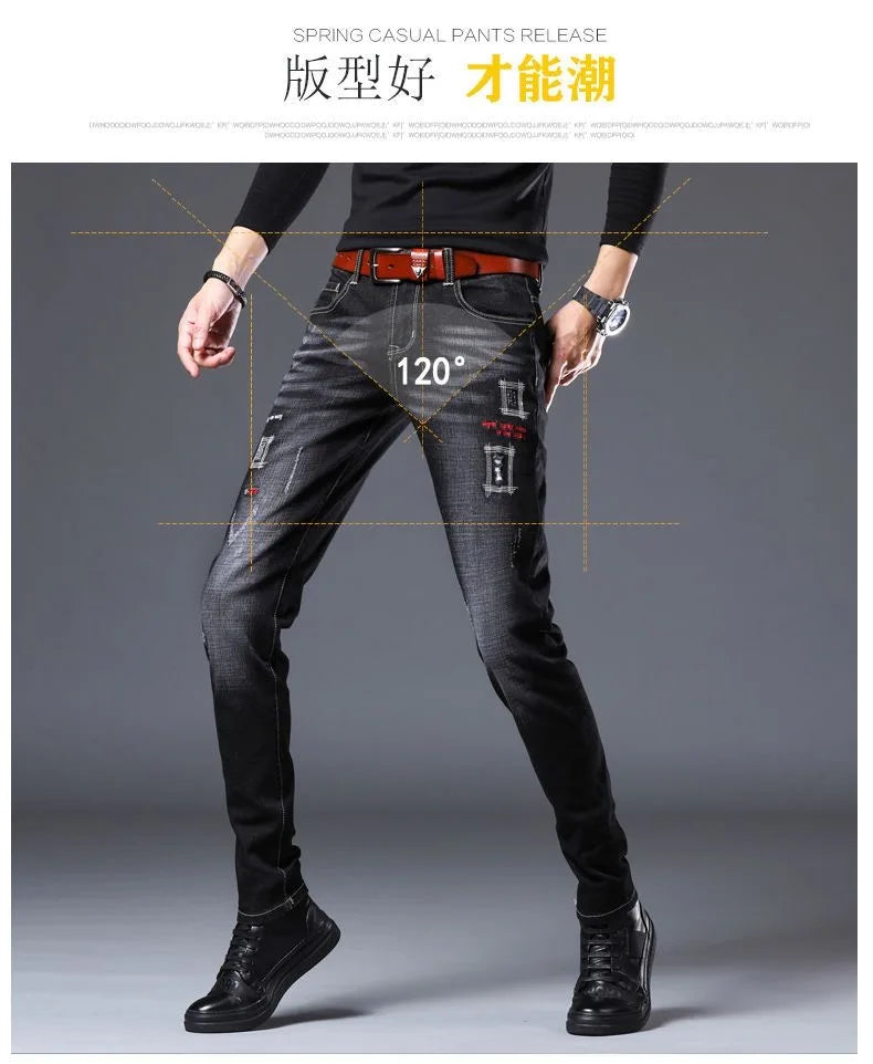 2023 Spring and Autumn New Fashion Trend Ripped Denim Pants Men's Casual Slim Comfortable Breathable High Quality Stretch Pants