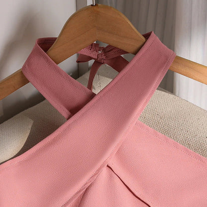 Girls 8-12 Pink Tiered Dress, Front Halter Neck Design & Tiered Ruffle Skirt, Casual Kids Wear