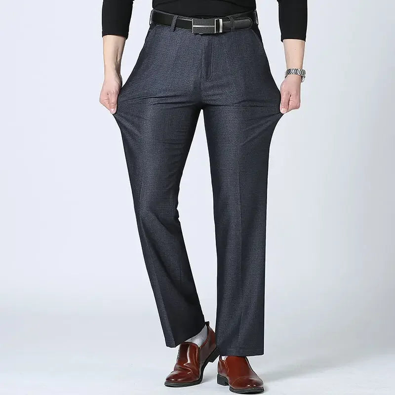 Autumn Summer Men's Slim Casual Pants Fashion Business Stretch Thicken Trousers Men Brand Solid Pant Black Navy Man Plus Size