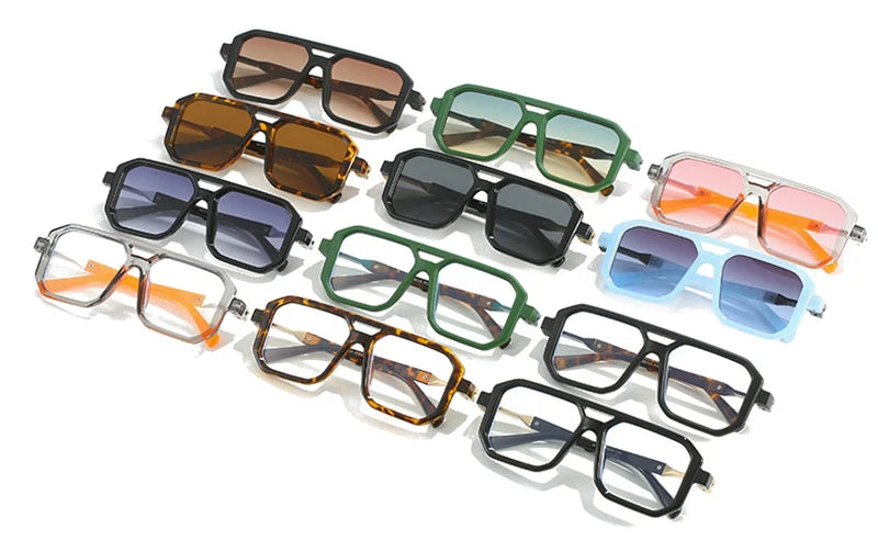 New Double Bridges Square Sunglasses Women Fashion Gradient Shades UV400 Retro Polygon Men Sun Glasses