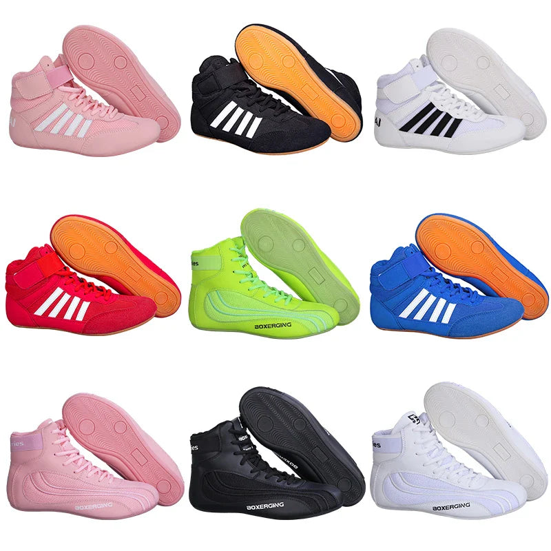 Botas de luta profissional masculinas e femininas 5 cores Sapatilhas de boxe Casal Antiderrapante Tênis Botas de luta masculinas respiráveis