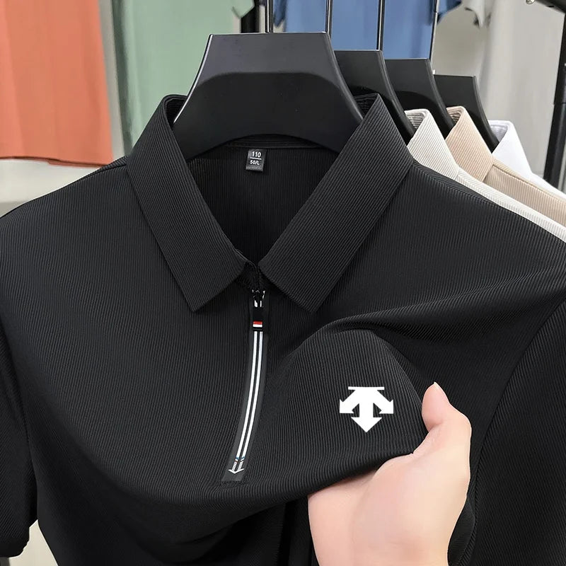 Original Men's Print Lapel Polo Shirt High Quality Half Zip Short Sleeved Solid Color Summer T-shirt Business Casual Men's Wear
