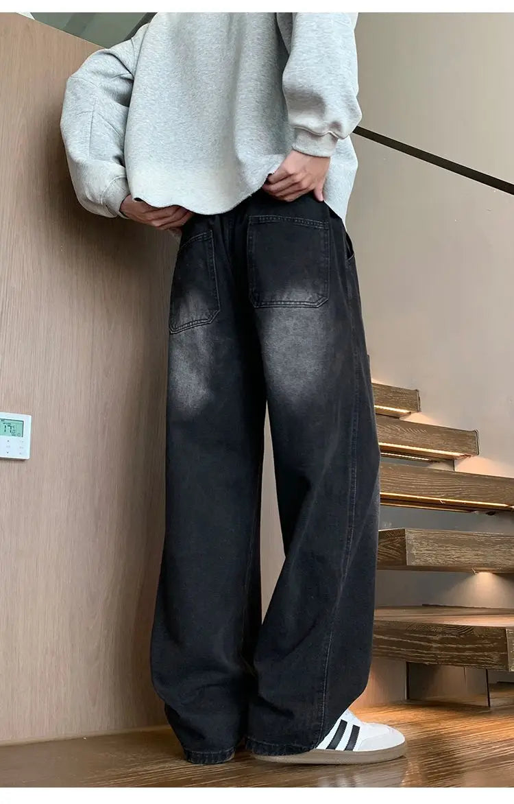 Calças masculinas casuais, calças retas soltas, primavera verão, nova moda, jeans masculinos de cintura alta com pernas largas