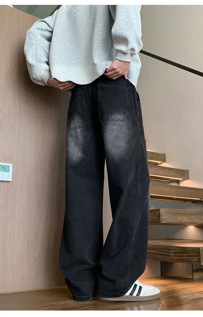 Calças masculinas casuais, calças retas soltas, primavera verão, nova moda, jeans masculinos de cintura alta com pernas largas