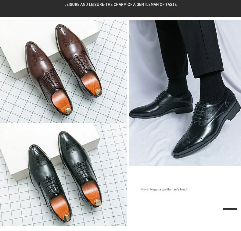 Formal Brogues Shoes Men Classic Social Casual Business Shoes Man Wedding Men's Dress Shoes Party Pointy Toe Leather Shoes Male