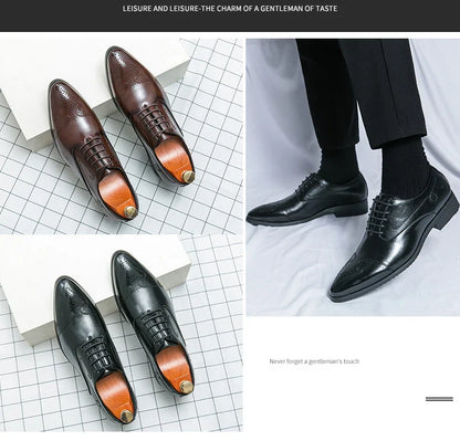 Formal Brogues Shoes Men Classic Social Casual Business Shoes Man Wedding Men's Dress Shoes Party Pointy Toe Leather Shoes Male