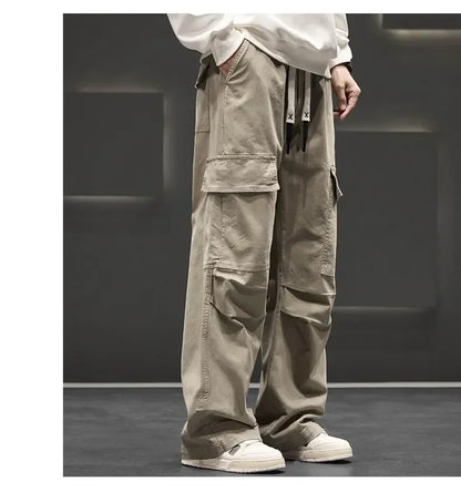 Autumn New Wide Leg Pocket Cargo Pants Men Trousers Neutral Loose Casual Cotton Straight Outdoor Fashion Pants Big Size 8xl