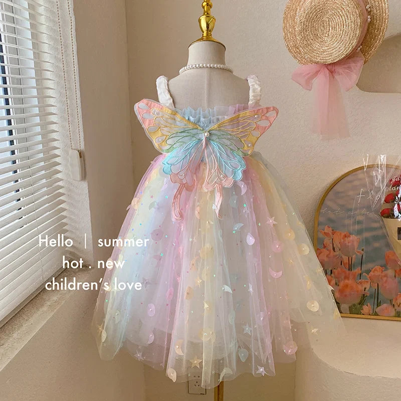 Korean Style New Summer Baby Girl Princess Dress Square Collar Mesh Sleeveless Dresses Children Clothing E23076