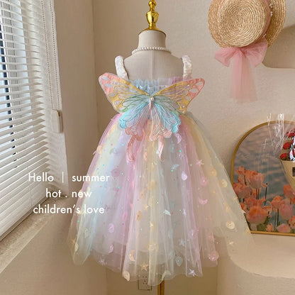 Korean Style New Summer Baby Girl Princess Dress Square Collar Mesh Sleeveless Dresses Children Clothing E23076