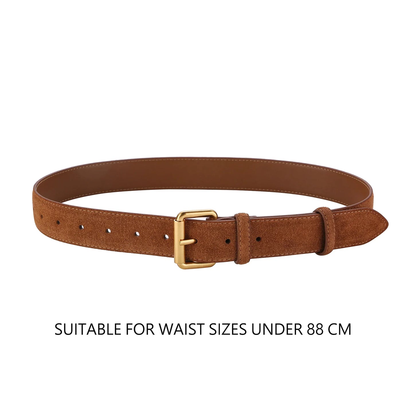 Luxury Suede Cowhide Leather Belt for Women, Vintage Style with Gold Buckle, 3.3cm Wide Waistband for Dresses & Jeans