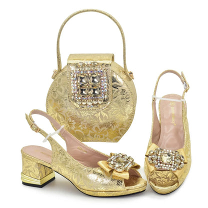 Rhinestone Ladies Shoes and Bags Original Italian Nigeria Party Shoes and Bags for Women Elegant Heeled Shoes for Women