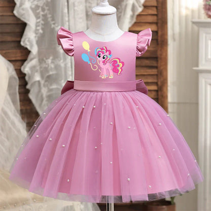 My Little Ponys Toddler Girls Pink Princess Dress Baby Girl Birthday Party Tutu Gown Backless Bow Beading Costume