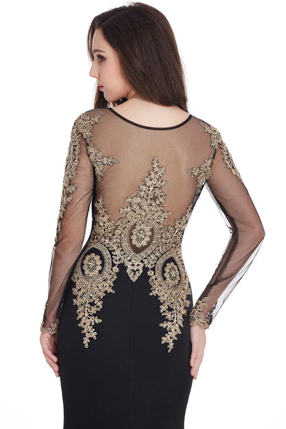 Prom Dresses Women Beading Long Sleeve Backless Elegant Lace Applique Formal Evening Party Gown For Bride Robe De Soirée