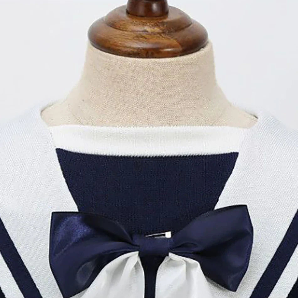 Short Sleeve Solid Color Sailor Collar Dress Girls Princess Style Birthdays Party Dress Girls Casual Dresses