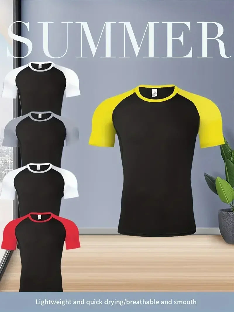 Men's Compress Shirt + 2-in-1 sports shorts 2pcs Set Leisure Breath Short Sleeve Sport Jogging Gym Brand Print Clothing