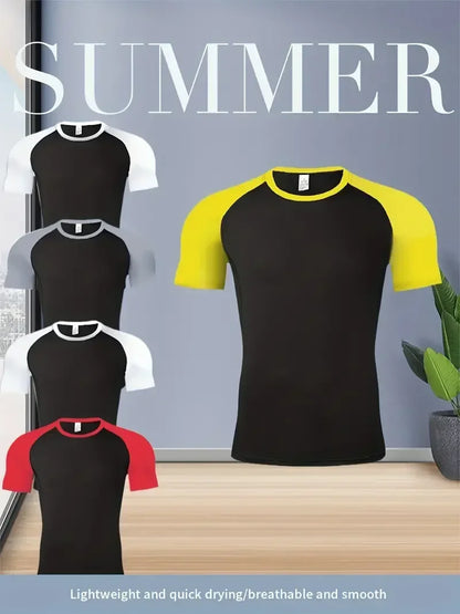 Men's Compress Shirt + 2-in-1 sports shorts 2pcs Set Leisure Breath Short Sleeve Sport Jogging Gym Brand Print Clothing