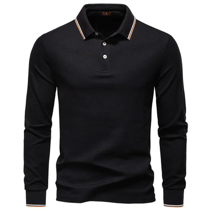 Men's Henley Neck Polo Shirt Cotton Solid Color Long Sleeve Autumn Winter Premium Luxury Mens Top